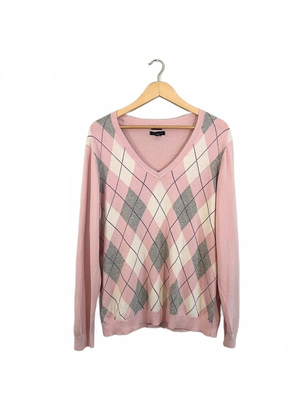 Y2K Tommy Hilfiger Pink Pima Cotton Argyle Sweater Preppy Golf Casual Style